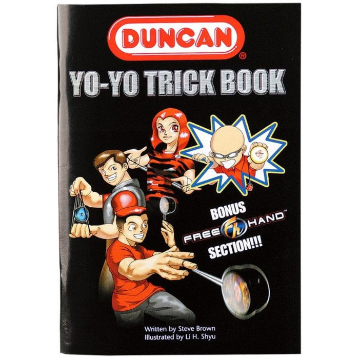 Duncan yo-yo trick book featuring illustrated characters demonstrating tricks, guide for learning yo-yo skills and techniques at home or travel Adventure Awaits