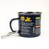 navy enamel Survival Guide mug with printed camping tips and metal carabiner handle, durable 500ml mug for outdoor adventures Adventure Awaits