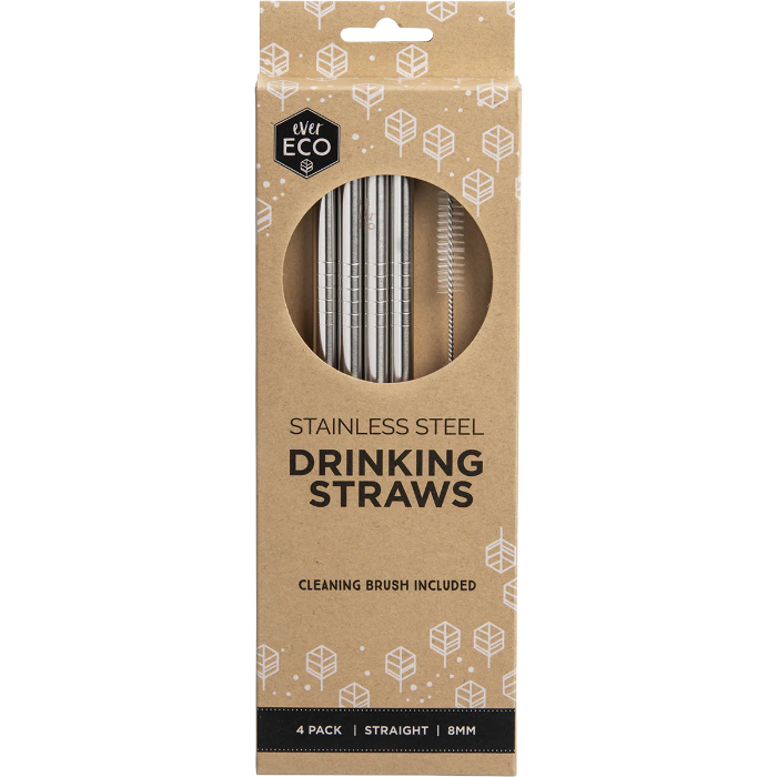 Ever Eco stainless steel straight drinking straws 4-pack with cleaning brush — Adventure Awaits