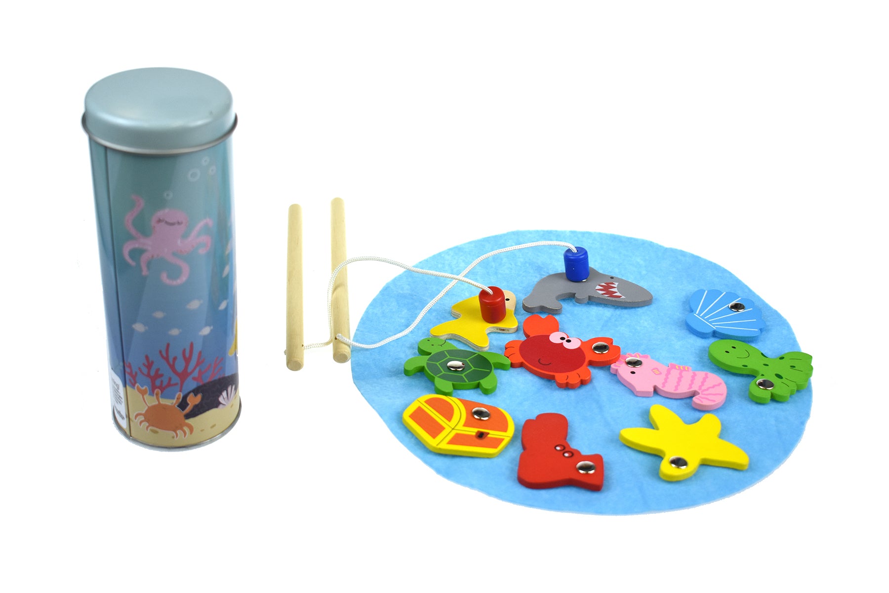 Wooden Fishing Game in a Tube Tin