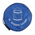 Blue foldable bucket cover with white text and icon on a white background
