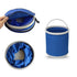 Blue folding bucket with handle and zipper on a white background