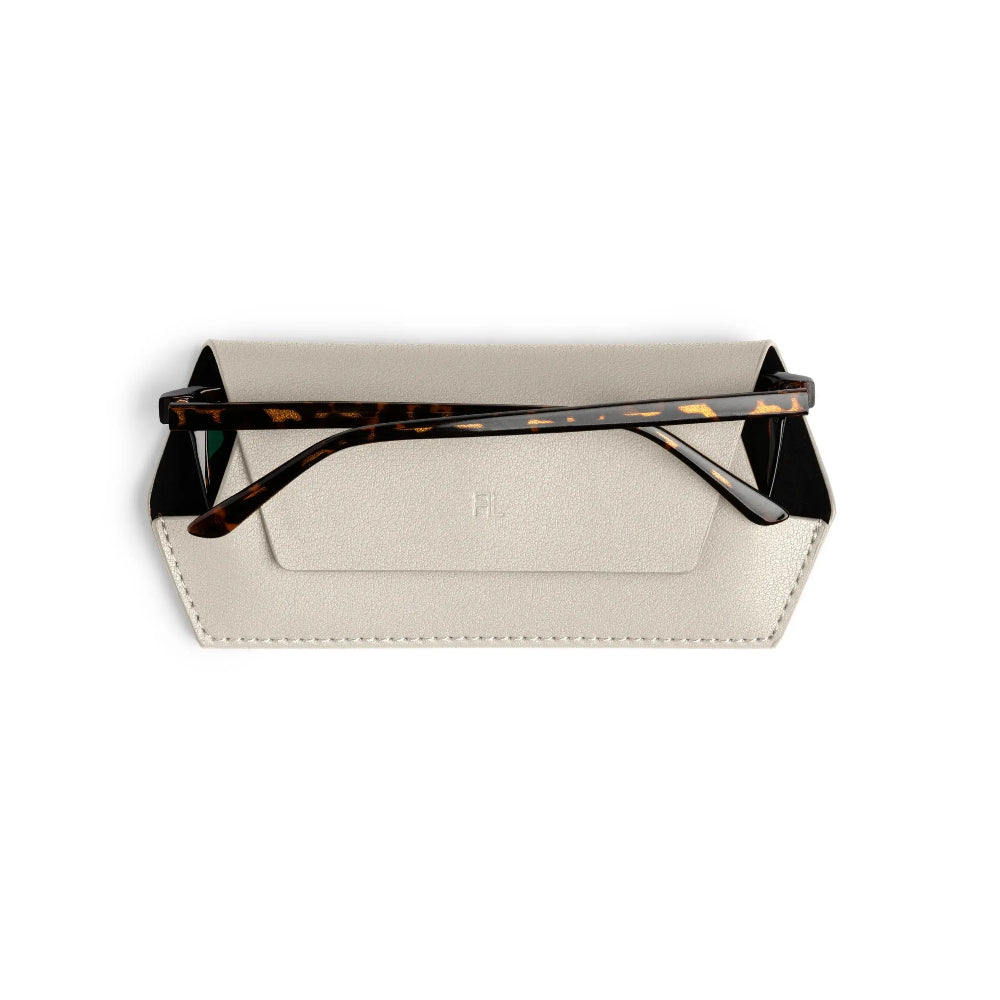 stone fox and leo glasses case on white background