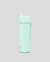 Peppermint Frank Green bottle with flip straw lid and matching carry strap — Adventure Awaits