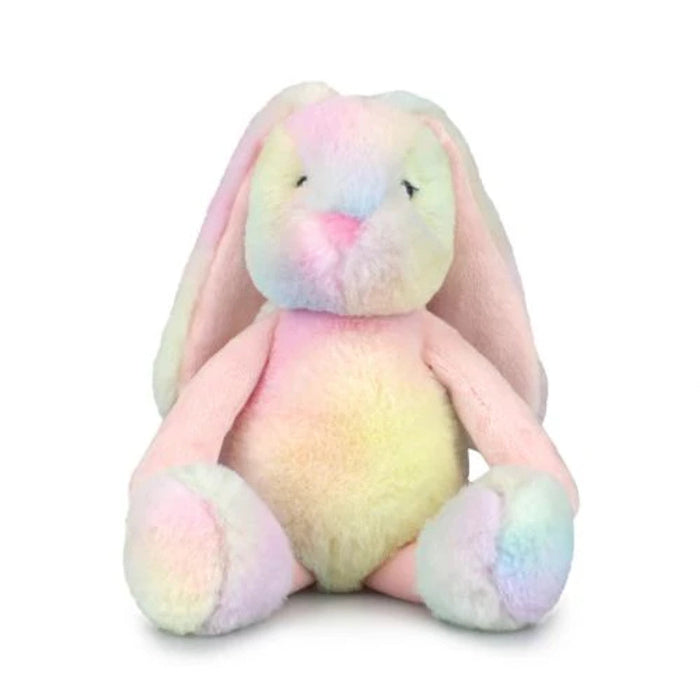 frankie bunny in pastel rainbow sitting on white background