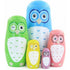 Colourful owl nesting dolls in blue, green, yellow, pink and purple sizes — Adventure Awaits