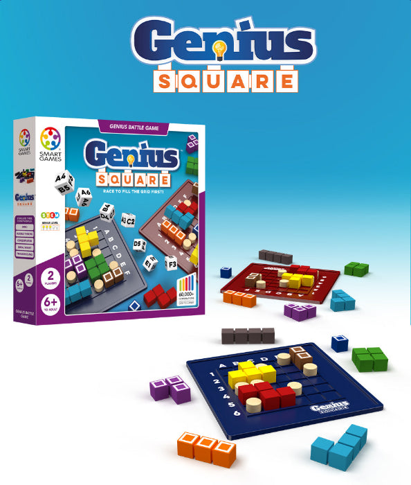 Adventure Awaits Genius Square puzzle game with colourful block pieces, dice and fast paced strategy gameplay