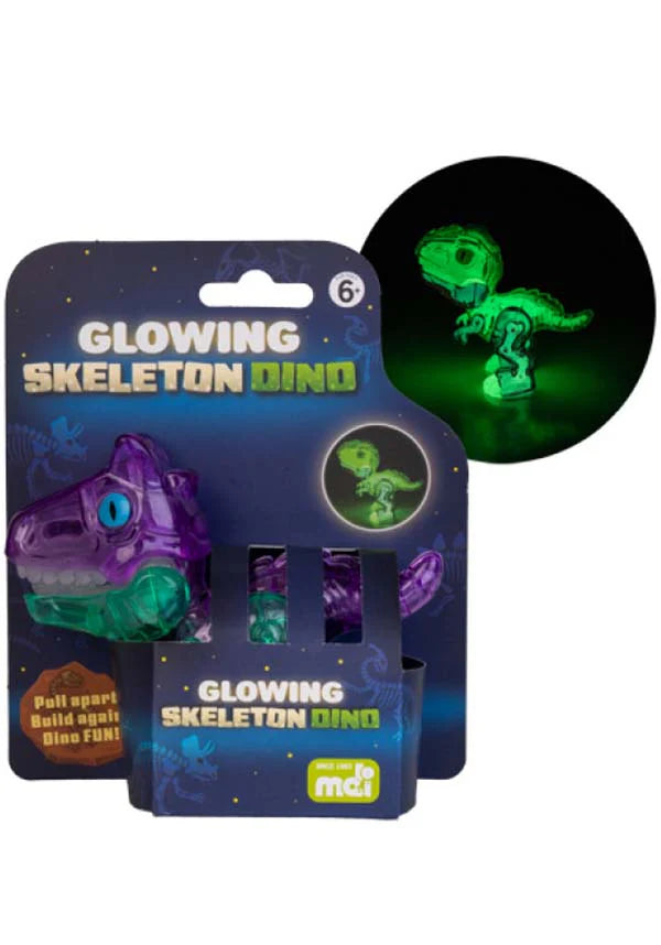 Glowing Skeleton Dino toy in packaging with green light-up effect for kids play — Adventure Awaits