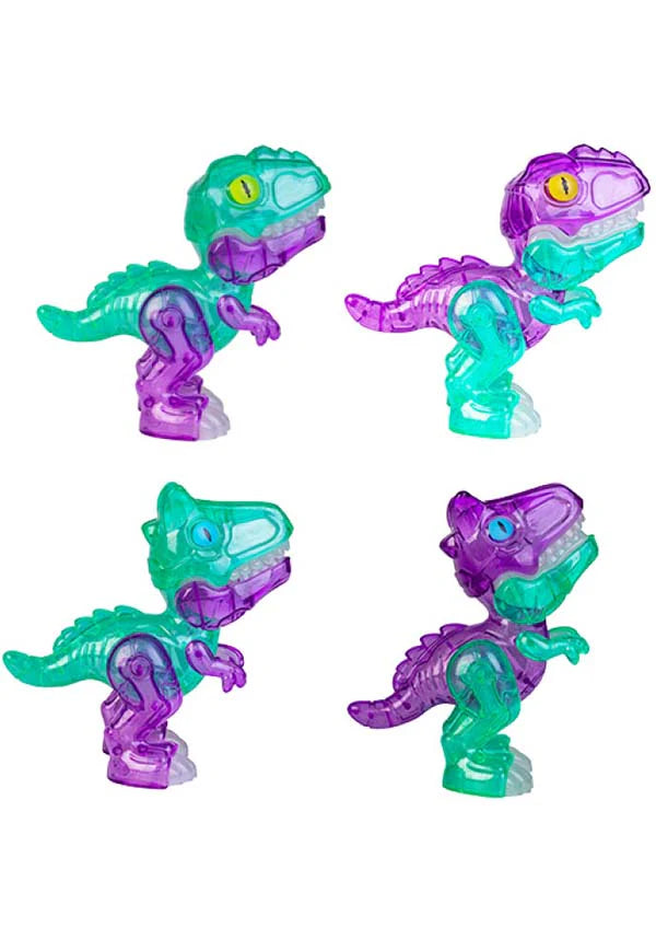 Purple and teal Glowing Skeleton Dino toys in four styles for kids play — Adventure Awaits