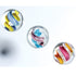 Clear glass marbles with blue and yellow double helix,  blue and purple double helix and pink, white and orange double helix — Adventure Awaits