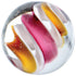 Clear glass marble with pink, white and orange twisted swirls — Adventure Awaits