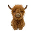 Plush toy of a brown Highland cow on a white background