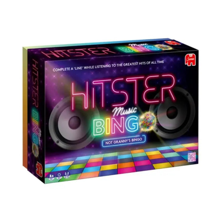 HITSTER Music Bingo game box with colourful disco design and speakers — Adventure Awaits