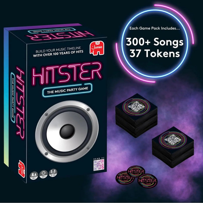 Hitster music party game box with 300+ song cards and 37 tokens — Adventure Awaits