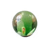 Green glass marble with pale green flower-like swirls and small multicoloured centre — Adventure Awaits