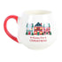 Home for Christmas ceramic mug with red handle and colourful festive house design — Adventure Awaits