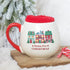 Home for Christmas ceramic mug with red handle, festive houses and red fluffy socks — Adventure Awaits