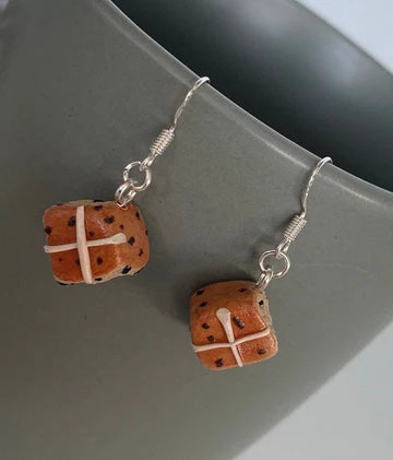 Hot Cross Bun Earrings - Dangle