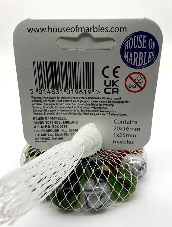 House of Marbles Proper Playground Marbles back of mesh bag with colourful glass marbles — Adventure Awaits
