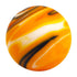 Orange glass marble with black and white diagonal swirls — Adventure Awaits