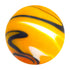 Orange glass marble with white and black diagonal swirls — Adventure Awaits