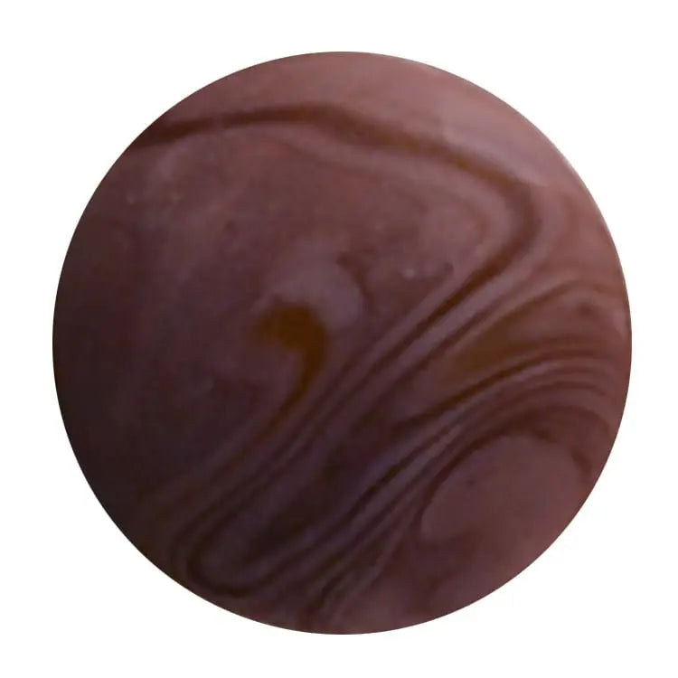 Purple glass marble with light and dark purple and orange diagonal swirls — Adventure Awaits