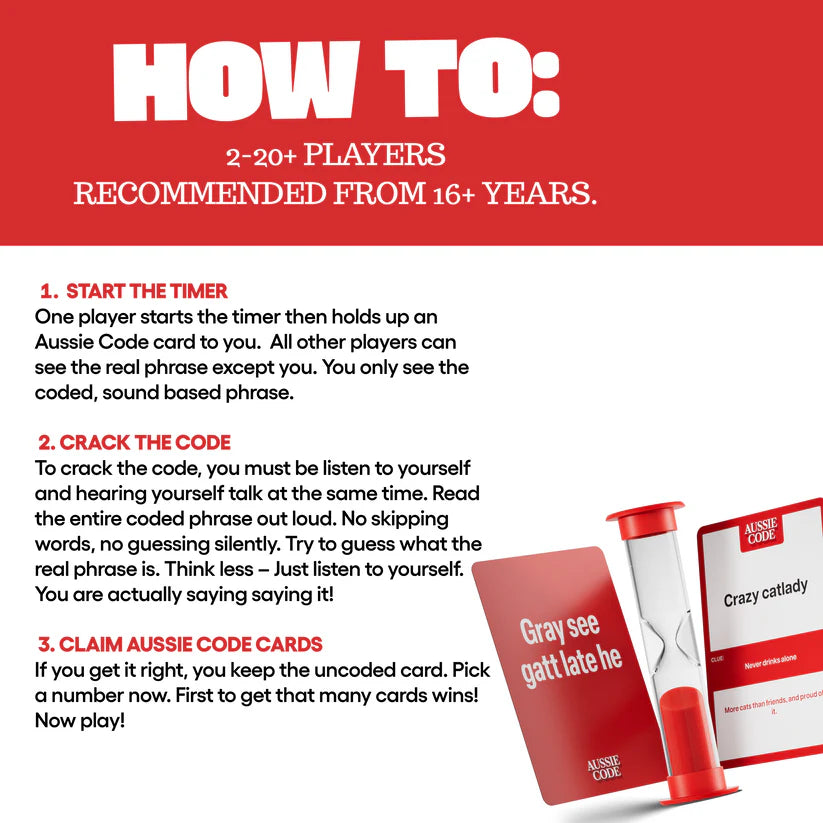 Aussie Code Game Example Aussie Code Card Game | Viral Word Cracking Party Game
