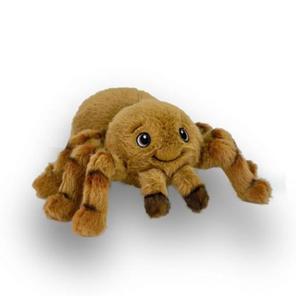 Plush spider huntsman toy on a white background