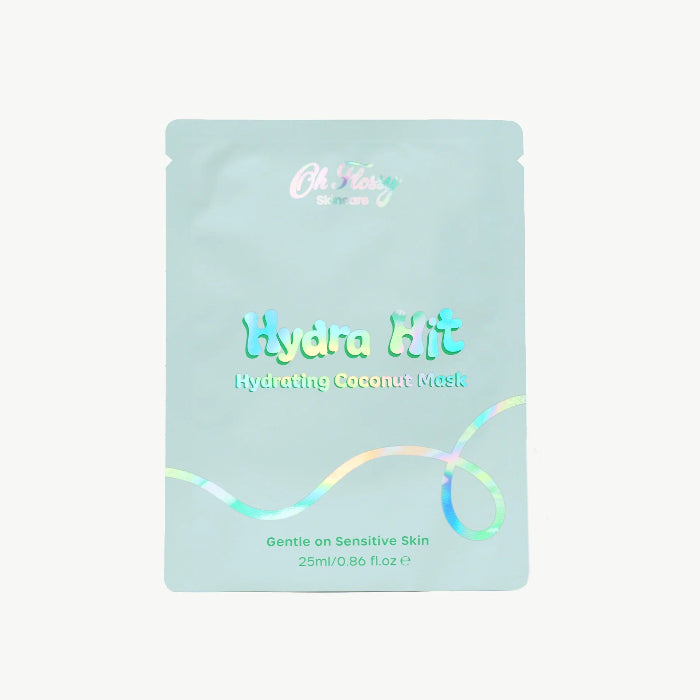 Hydrating coconut mask packaging with 'Oh K!' branding on a light blue background