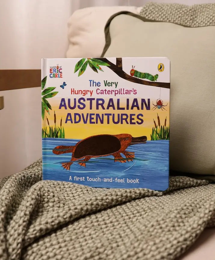 The Very Hungry Caterpillar’s Australian Adventures touch-and-feel book on cosy blanket — Adventure Awaits
