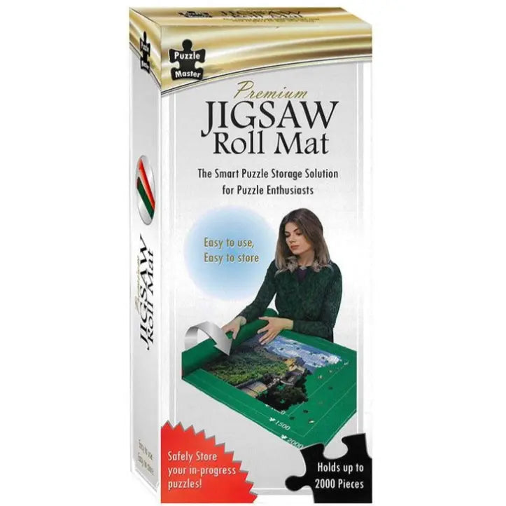 Puzzle Master premium jigsaw roll mat retail box, puzzle storage solution for safely rolling and storing unfinished puzzles up to 2000 pieces Adventure Awaits