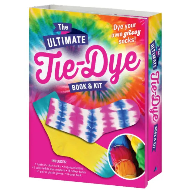 Ultimate Tie-Dye Book & Kit box with colourful socks and dye supplies — Adventure Awaits