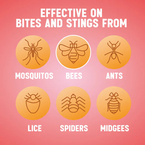 Product label indicating effectiveness against various insects on a pink background