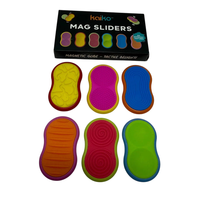 Kaiko Mag Sliders set with six colourful textured magnetic fidget pieces and storage box — Adventure Awaits