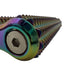 macro close up of iridescent Kaiko Spikey Hand Roller with sharp textured ridges and metal end cap