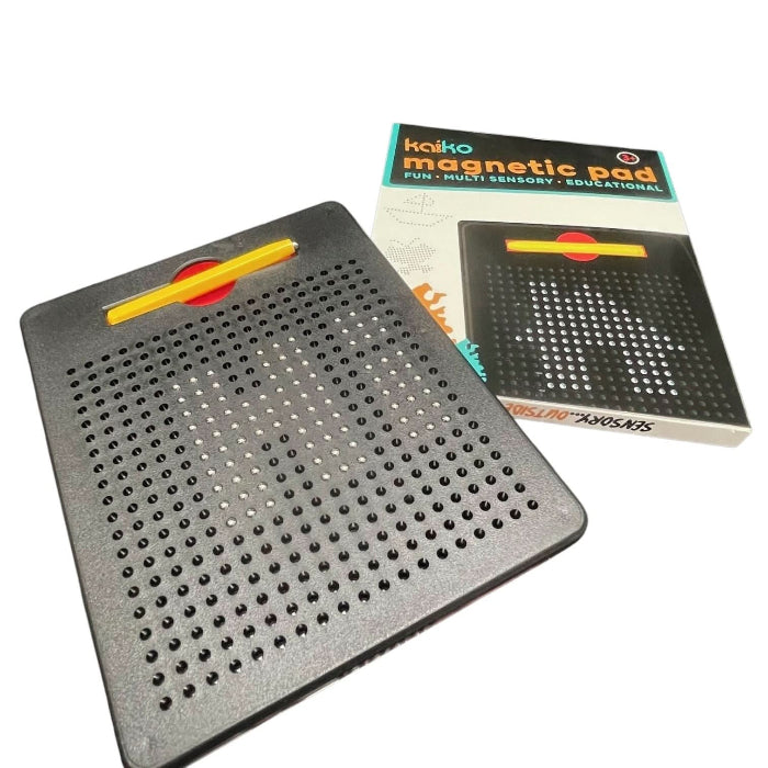 Magnetic pad with a yellow stick and packaging on a white background