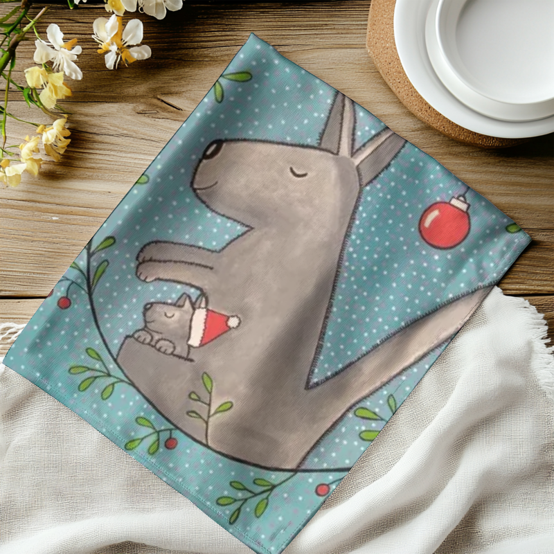 kangaroo and joey tea towel on table