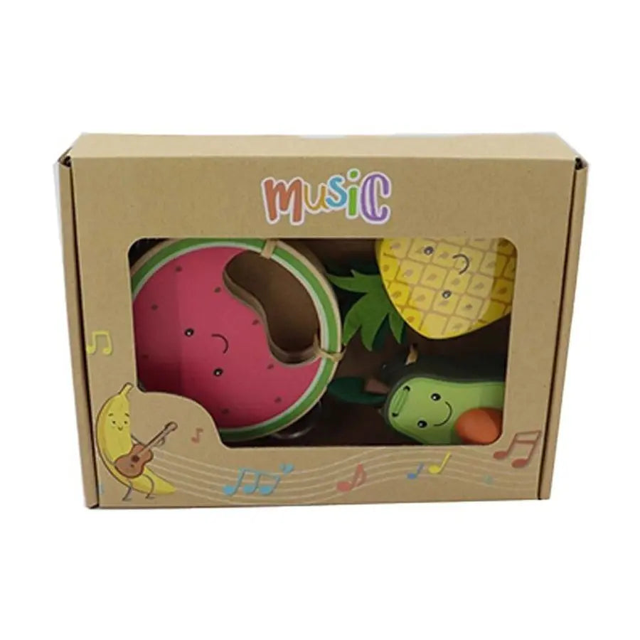 Wooden fruit music set in cardboard display box — Adventure Awaits