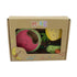 Wooden fruit music set in cardboard display box — Adventure Awaits