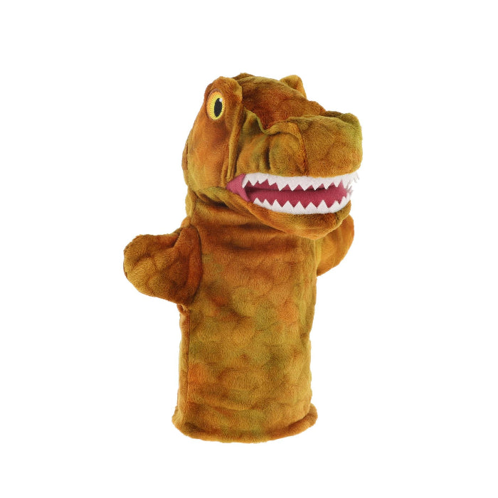 keeleco brown t-rex hand puppet on white background