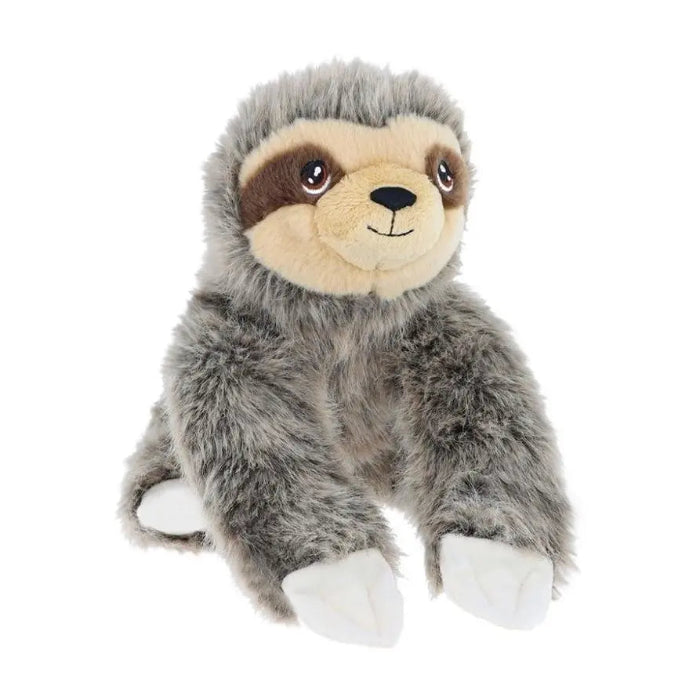 Grey sloth plush toy with cream face, brown eye patches and soft white claws — Adventure Awaits