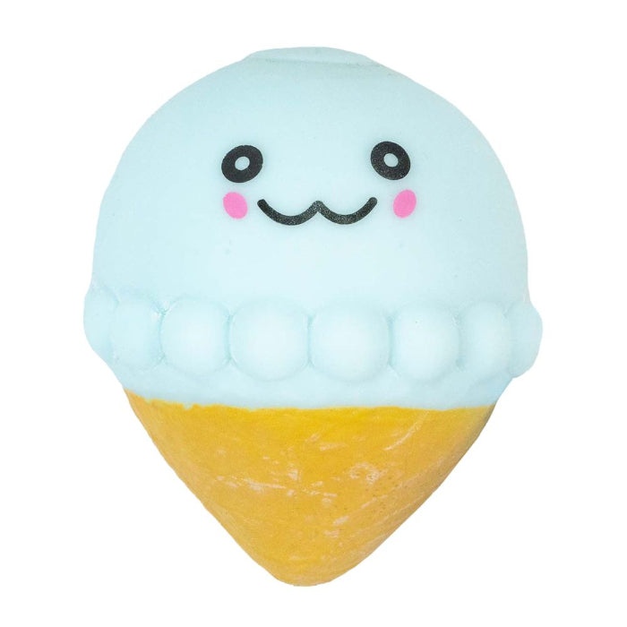 cute blue ice cream squishy toy with smiling face and yellow cone, soft sensory toy for kids play and stress relief Adventure Awaits