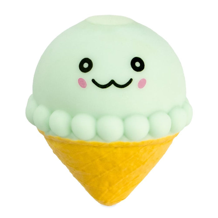 cute green ice cream squishy toy with smiling face and yellow cone, soft sensory toy for kids play and stress relief Adventure Awaits