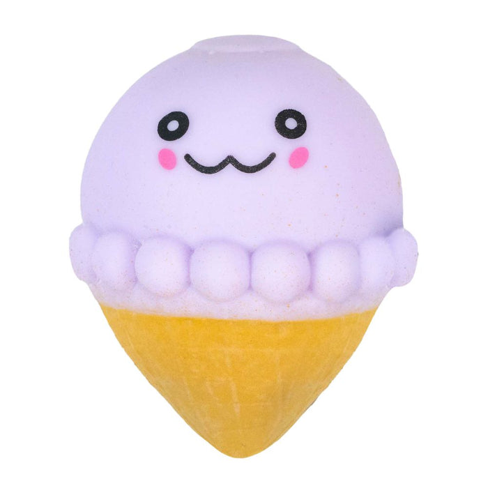 cute purple ice cream squishy toy with smiling face and yellow cone, soft sensory toy for kids play and stress relief Adventure Awaits