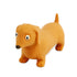 Stretchy Sausage Dog toy in tan colour, soft squishy dachshund shaped sensory toy for squeezing and stretching during play at home or travel Adventure Awaits