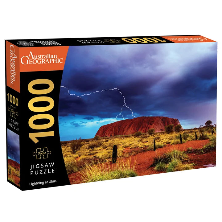 Australian Geographic 1000-piece Lightning at Uluru jigsaw puzzle with stormy outback scene — Adventure Awaits