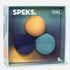 Speks Odds S soft silicone fidget magnets in a light blue box, featuring three ribbed spheres in yellow, navy blue, and light blue.