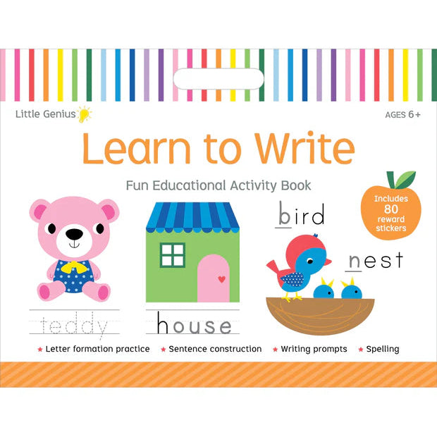 Adventure Awaits Little Genius Learn to Write educational activity book with spelling and handwriting practice