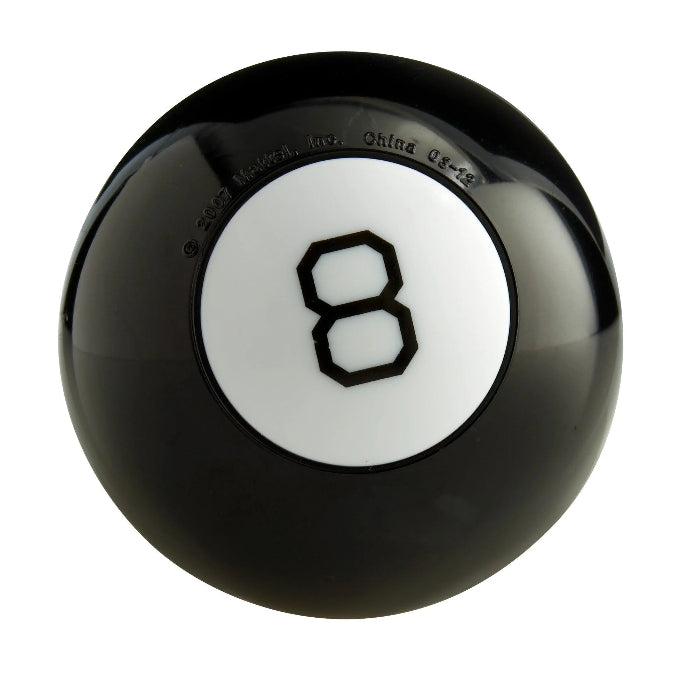 Classic black Magic 8 Ball fortune-telling toy with white number 8 circle — Adventure Awaits