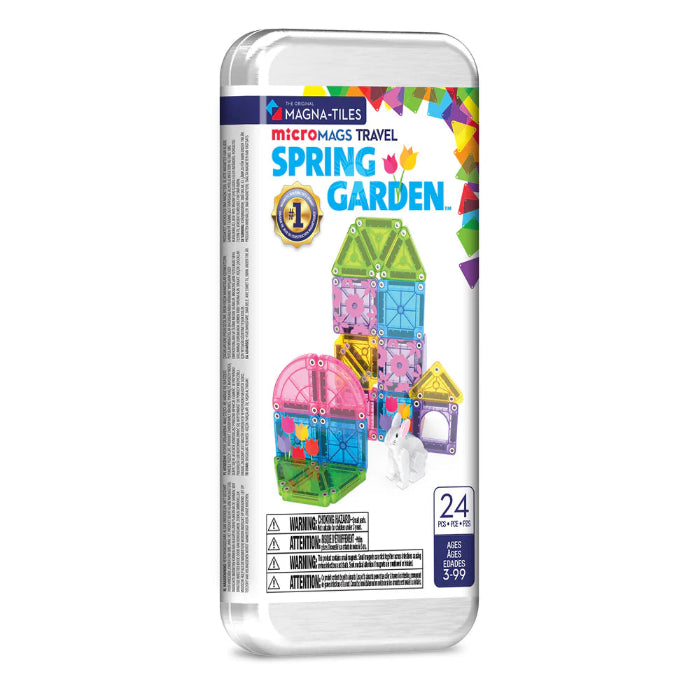 Magna-Tiles microMAGS Spring Garden 24 piece travel set in clear tin — Adventure Awaits